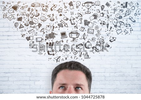 Leadership and plan concept. Abstract image of businessman with creative business sketch