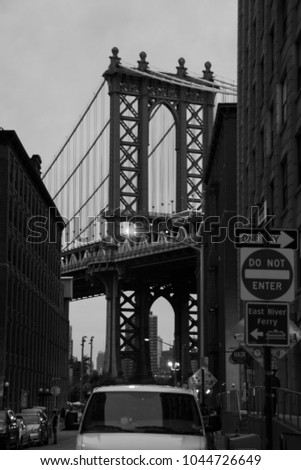 Brooklyn Bridge New York City View DUMBO  Black And White 