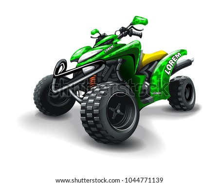 Quad bike, with camouflage stains on white background.
