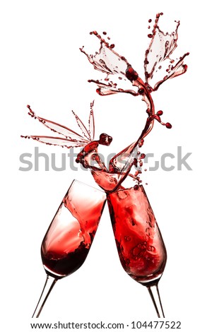 Abstract red wine splashing with white background.