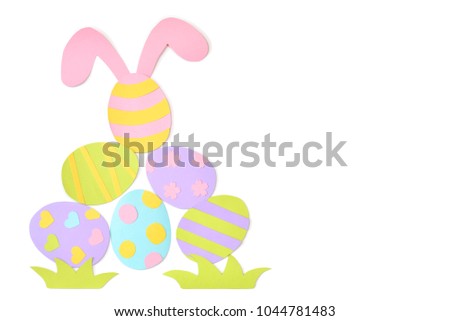 Easter eggs card paper cut on white background - isolated