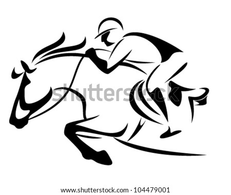 show jumping emblem - black and white vector outline of horse and jockey
