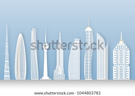Urban cityscape buildings collection as business , paper art and craft style concept. vector illustration.