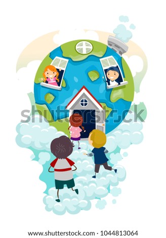 Illustration of Stickman Kids Going Inside an Earth House