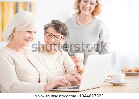 Group of elderly women during a course on using the Internet