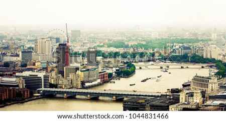 London skyline, include many iconic landmarks such as Blackfriars Railway Bridge, Waterloo Bridge, Hungerford Bridge, Big Ben and London Eye. 

