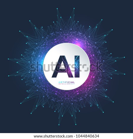 Artificial Intelligence Logo. Artificial Intelligence and Machine Learning Concept. Vector symbol AI. Neural networks and another modern technologies concepts. Technology sci-fi concept Royalty-Free Stock Photo #1044840634
