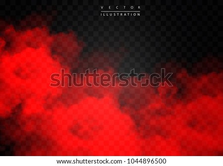 Red Fog or smoke color isolated transparent special effect. White vector cloudiness, mist smog background. illustration