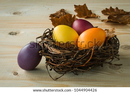 Colored Easter eggs in the nest