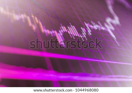 Growing business graph with rising up trend. Office monitor background. Conceptual view of the foreign exchange market. Display of quotes pricing graph visualization.  
