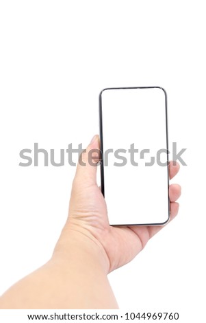 Mobile phone is in hand isolate on white background