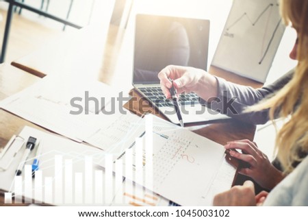 Background of successful smart businessman and women team up for analysis financial strategy investment. They are professional business project investment consulting for emerging market.