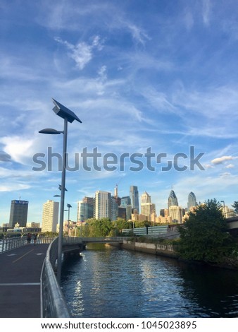 Philadelphia, USA - Oct 12, 2016: View of downtown from Schuylkill River Walk