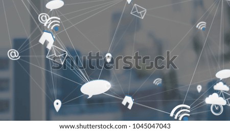 Digital composite of 3D mixed app connected icons with grey background