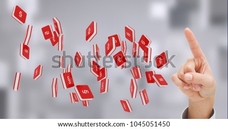 Digital composite of Hand touching section symbol icons