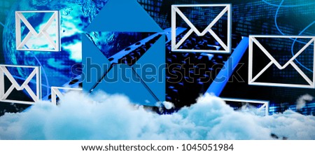 Digitally generated image of fluffy clouds against business and stock exchange