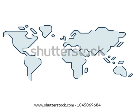 Simple stylized world map. Continents silhouette in minimal line icon style. Isolated vector illustration.