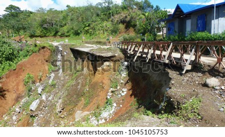 Land slide, road damaged, Philippines