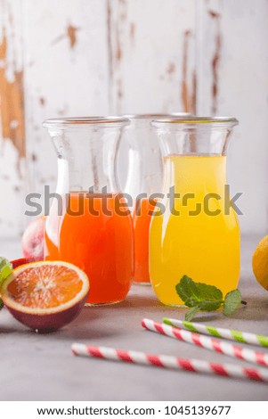 Lemon and orange juice. Fresh summer lemonade