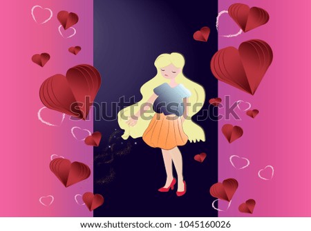 Romantic girl with blonde hair. Vector illustration.
