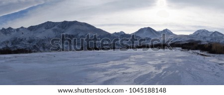 Snowy mountains in winter in Kyrgyzstan