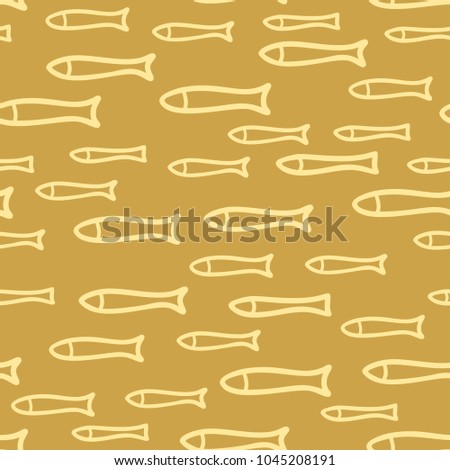 Vector seamless gold sardines pattern. Outlined ocean fish. Boundless background can be used for web page backgrounds, wallpapers, wrapping papers and invitations.