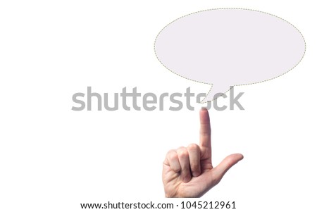 A hand pointing the blank bubble icon. concept dreams, Concept Thinking New Idea Copy Space. place for text