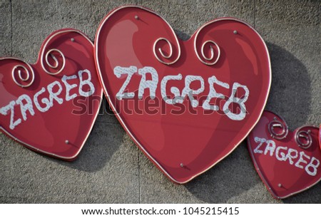 Sign looking like licitar heart with name Zagreb in it, as a symbol of Zagreb, Croatia