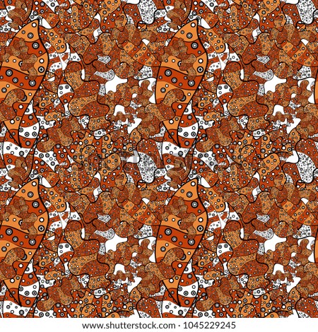 Doodles orange, black and white on colors. Abstract pattern for wrapping paper Vector illustration. Seamless Sketch nice background.
