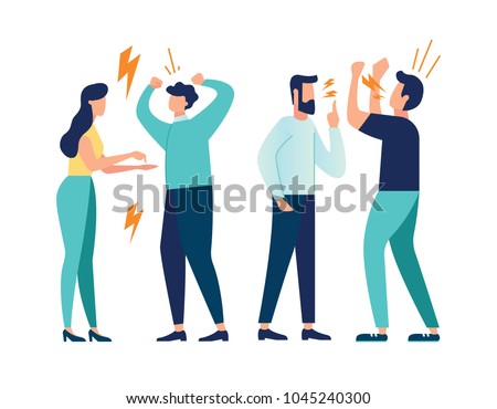 vector illustration design concept on white background. a set of a couple of people quarrel and swear. Aggressive people yell at each other. design graphics in a flat stylish style vector Royalty-Free Stock Photo #1045240300