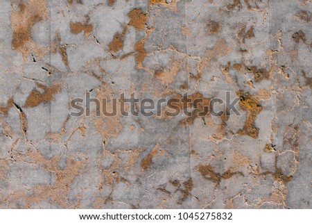 The texture of a natural gray stone with golden impregnations. Copy space stone background.
