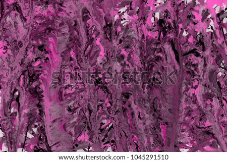 Pink wet abstract paint leaks and splashes texture on white watercolor paper background. Natural organic shapes and design.