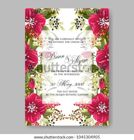 Wedding invitation red scarlet poisettia floral vector printable template card