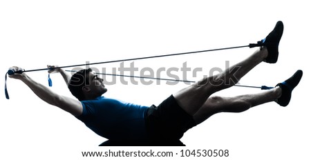one caucasian man exercising workout fitness in silhouette studio  isolated on white background