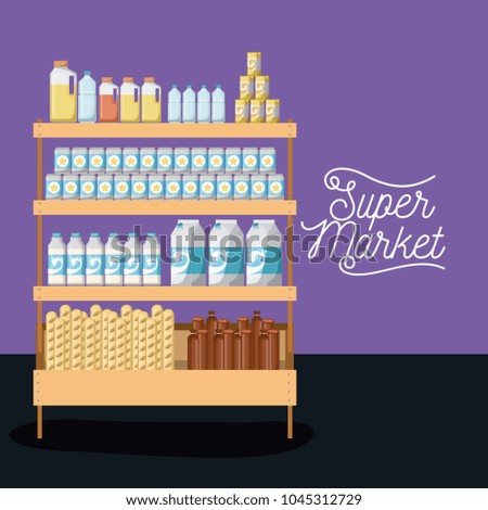 supermarket shelf colorful poster design with foods and beverages