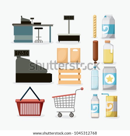 supermarket icons colorful collection with cash register