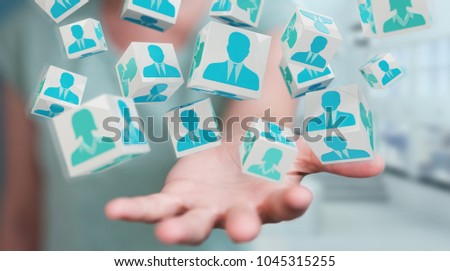 Businesswoman on blurred background choosing candidate for a job 3D rendering