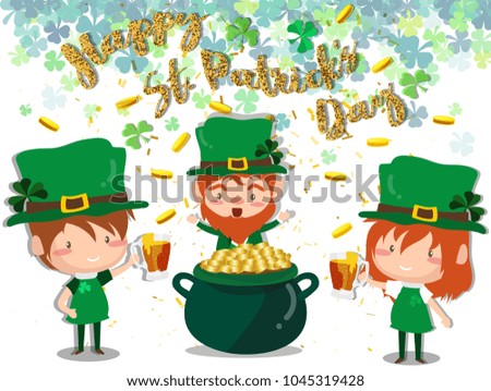 Happy Saint Patrick's day Festival. Irish celebration .Green clover shamrock leaves on isolate background for poster, greeting card, party invitation, banner other users Vector illustration