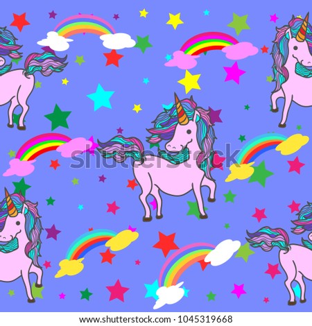 Cute Unicorns Seamless pattern with Star colorful rainbow. confetti and other elements.Vector cartoon doodle style.for paint,fabric clothes,poster, greeting card, party invitation, banner other users