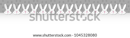 Easter decoration with white 3d bunnies and copyspace - panoramic banner. Vector.