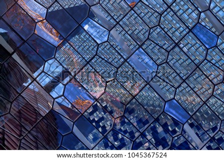 Abstract background pattern of pieces of blue glass