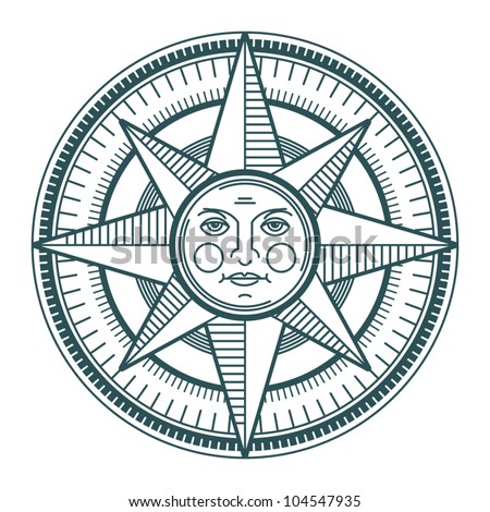 Vintage sun compass rose, vector illustration