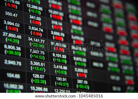 close up stock or Forex chart and data market exchange on LED display. green chart or up trend market background.
