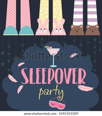 Pajama Sleepover Kids' Party Invitation Card or Poster Template.