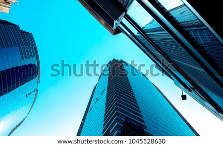Bottom up view of Modern office building in Hong Kong