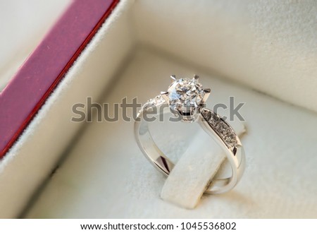 Close up diamond wedding ring in the luxury box.wedding ring. engagement signs. wedding anniversary gift. 