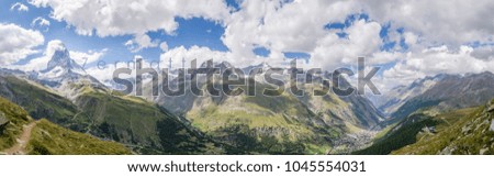 Swiss mountains panorama photography during summer time. Matterhorn, Zermatt, Switzerland