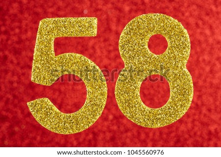 Number fifty-eight gold color over a red background. Anniversary. Horizontal