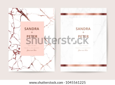 Luxury  wedding invitation cards with rose gold marble texture vector illustration. 