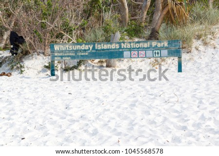 in  australia  the  beach of whitsunday island the tree and the direction sign 